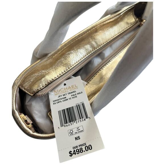 Michael Kors XS Carry All Jet Set Travel Tote Pale Gold Metallic Leather NWT - Picture 6 of 6